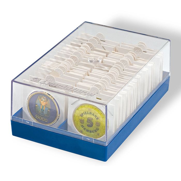 Plastlåda KRBOX för 100 mynthållare, blå